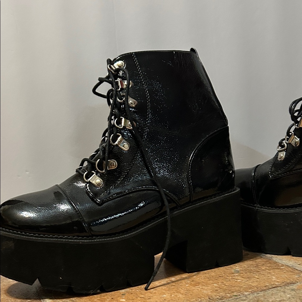 Sleek Black Lace-Up Platform Boots